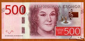 Portrait de Birgit Svensson sur un billet de 500 couronnes suédoises